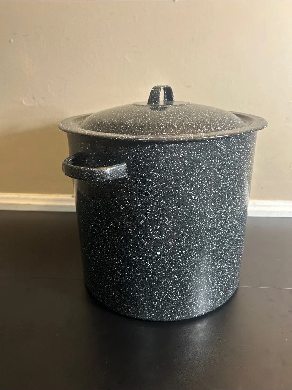 Black Speckled Stockpot with Lid - Heavy-Duty Cooking Pot Large.